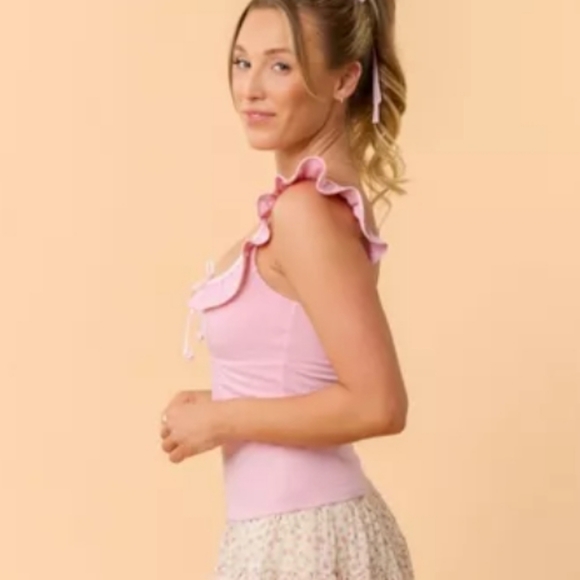 Blogilates Ruffle Lace Up Tank Top - - Picture 3 of 5